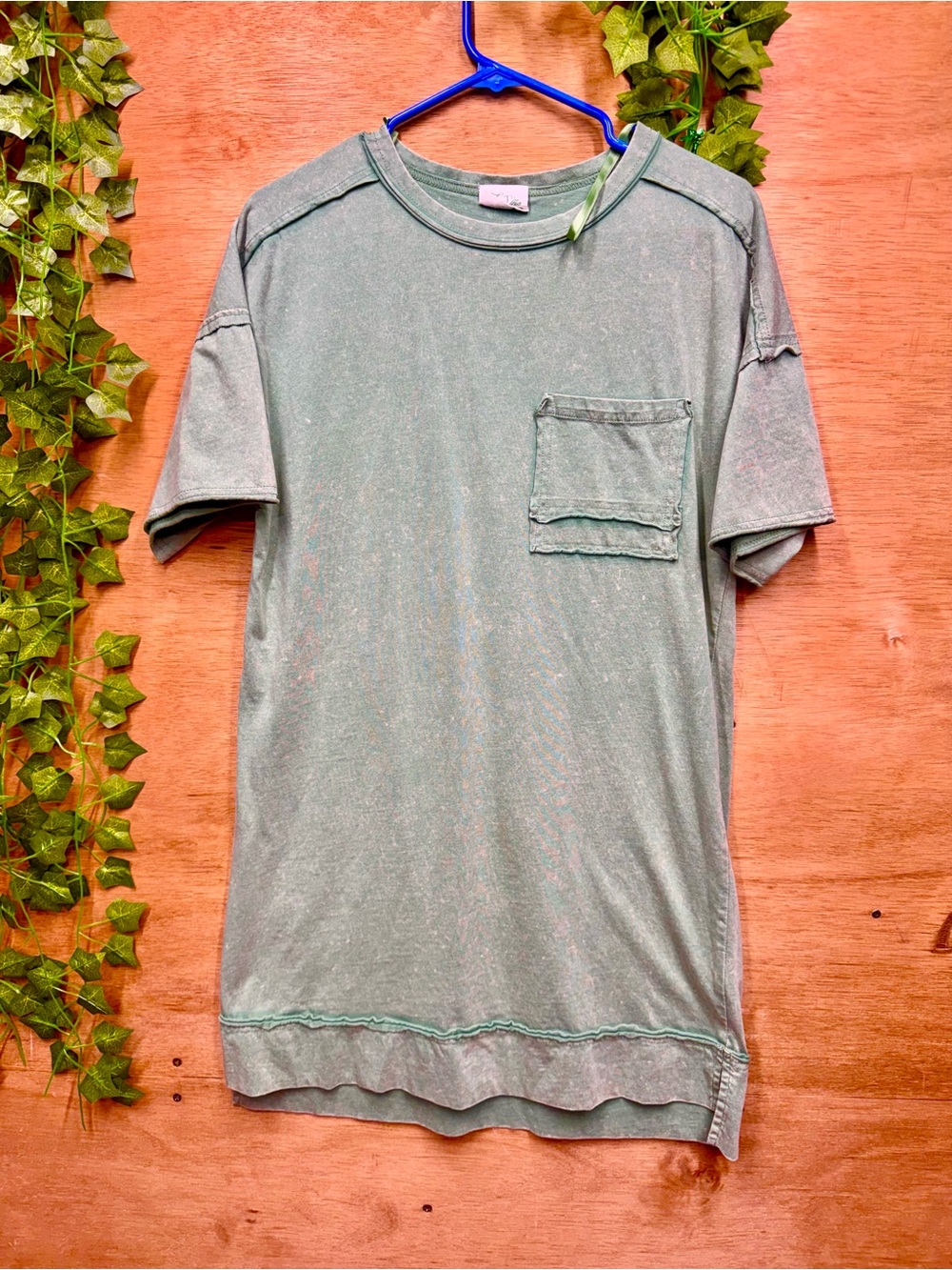 New In Green Mineral Wash T-shirt dress